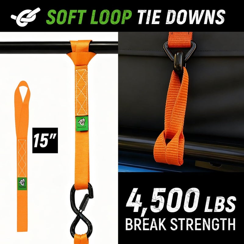 Tow-max Retractable Ratchet Straps(4 Pack) - 1in x 10ft Self Retracting Ratchet Straps with Soft Loops, 1,500 lbs Break Strength Retractable Tie Down Straps, Easy Retract for Motorcyle, Cargo, Truck, Trailer - Image 5